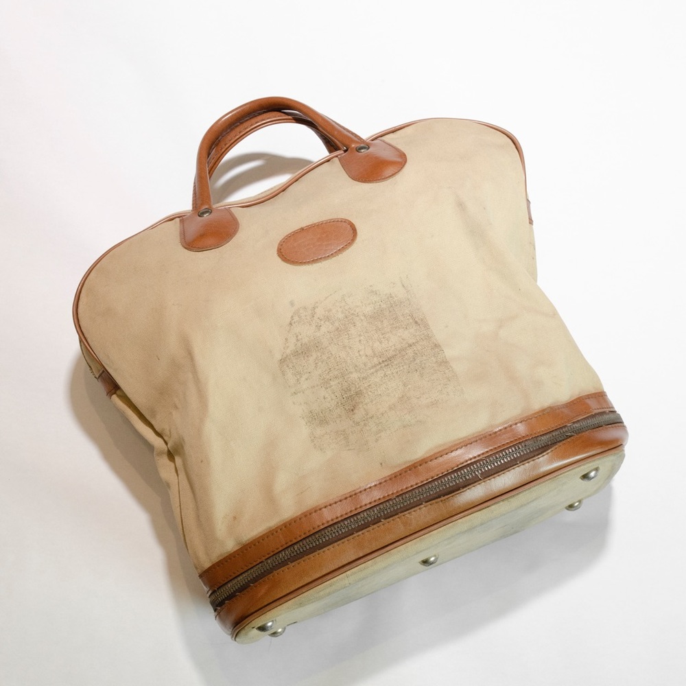NYC Antique Vintage Leather Canvas Carry On Luggage Travel Bag Case